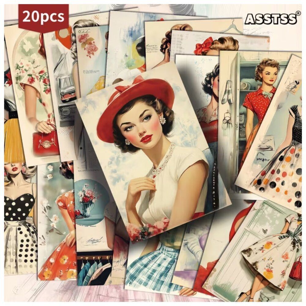 NWT 20pc Retro 1950s Pinup Fashion Journal Craft Cards 4x6